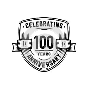 100 years anniversary celebration shield design template. 100th anniversary logo. Vector and illustration.