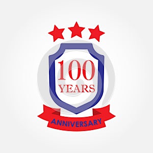 100 years anniversary icon or emblem. 100th anniversary label. Celebration, invitation and congratulation design element. Colorful