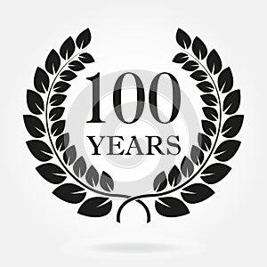 100 years anniversary laurel wreath sign or emblem. Template for celebration and congratulation design. Vector 100th anniversary
