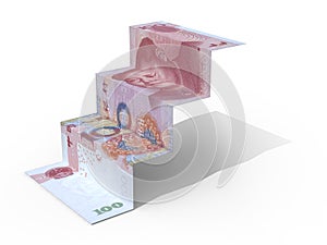 100 yuan banknote folded as steps