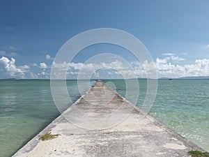 1000 feet long Iko pier and beautiful sea in Kuroshima island, Okinawa, Japan