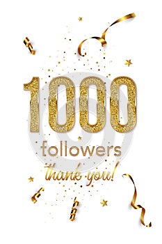 1000 followers celebration vertical vector banner. Social media achievement poster. One thousand followers thank you