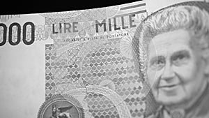 1000 Lire banknote with depicted Maria Montessori, educator, pedagogist, philosopher and doctor