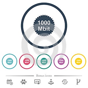 1000 mbit guarantee sticker flat color icons in round outlines