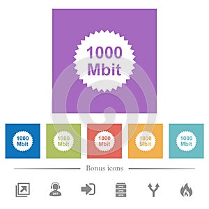 1000 mbit guarantee sticker flat white icons in square backgrounds