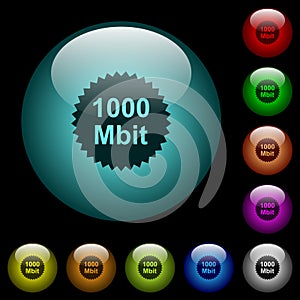 1000 mbit guarantee sticker icons in color illuminated glass buttons