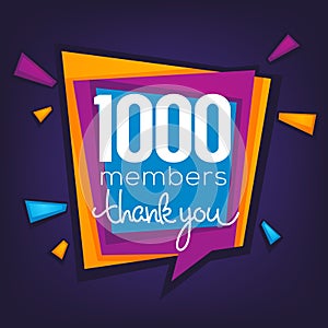 1000 members , thank you banner, confetti and lettering composition