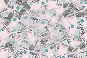 1000 russian rubles bills lies in big pile. Rich life conceptual background