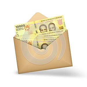 10000 Burundian franc notes inside an open brown envelope