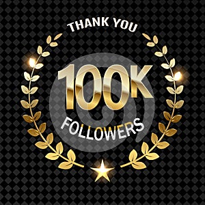100000 followers thank gold illustration on transparent