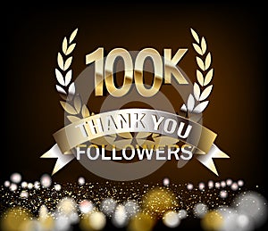 100000 followers thank you gold illustration.