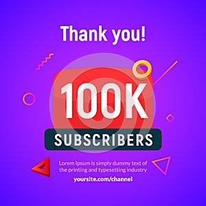 100000 followers vector post 100k celebration. Hundred thousands subscribers followers thank you congratulation