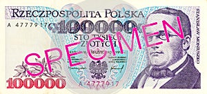 100000 polish zloty bank note obverse