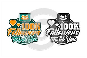 100K follower thank you design premium logo