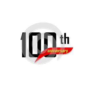 100th Anniversary abstract vector logo. One hundred Happy birthday day icon. Black numbers witth red boomerang shape