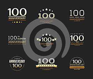 100th anniversary celebration logo set. 100 year jubilee banner.