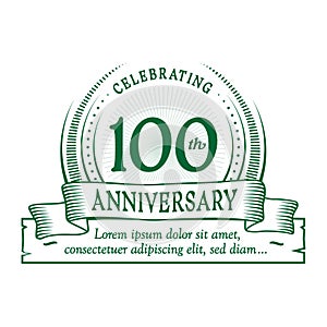 100th anniversary design template. 100 years logo. One hundred years vector and illustration.