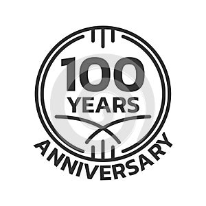 100th Anniversary logo or icon. 100 years round stamp design. Birthday celebrating, jubilee circle badge or label template.