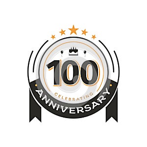 100th Birthday vintage logo template anniversary circle retro isolated vector emblem. One hundred years old badge on white