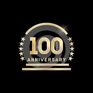 100th year anniversary golden emblem. Vector icon.