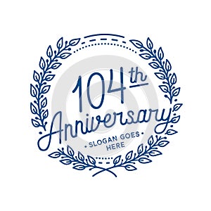 104 years anniversary celebration with laurel wreath. 104th anniversary logo.