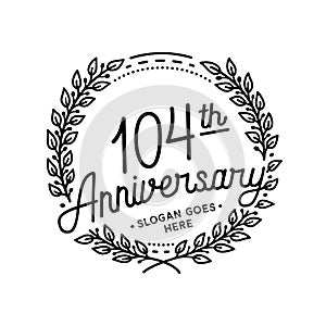 104 years anniversary celebration with laurel wreath. 104th anniversary logo.
