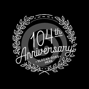 104 years anniversary celebration with laurel wreath. 104th anniversary logo.