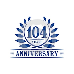 104 years anniversary celebration logo. 104th anniversary luxury design template. Vector and illustration.