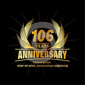 106 years anniversary. Elegant anniversary design. 106th years logo.