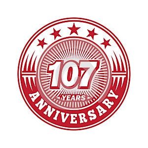 107 years anniversary celebration. 107th anniversary logo design. 107years logo.