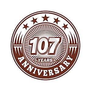 107 years anniversary celebration. 107th anniversary logo design. 107years logo.