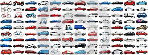 108 cars and various vehicles set on isolated background AIG44