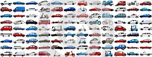108 cars and various vehicles set on isolated background AIG44