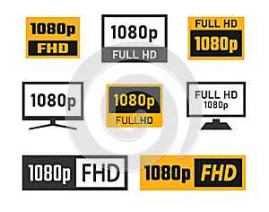 1080p Full Hd icons set, FHD screen resolution