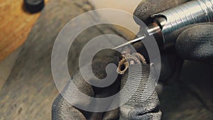 1080p.HD-60p. close-up partial view of jeweler making a silver ring