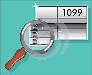 1099 Tax Form Zoom through Magnifying Glass Vector Silver Shine