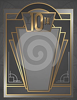 10th anniversary Art Deco Invitation Flyer Poster Art Elegant Gold Silver