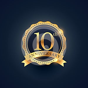 10th anniversary celebration badge label in golden color