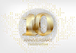 10th anniversary celebration golden template. Shiny gold numbers.