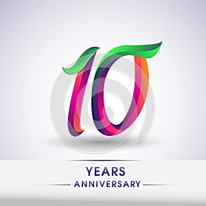 10th anniversary celebration logotype green and red colored. ten years birthday logo on white background