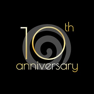 10th anniversary icon. 10 years celebrating and birthday golden logo. Vector illustration.