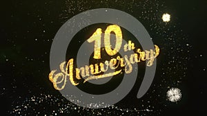 10th Anniversary Text Greeting Wishes Sparklers Particles Night Sky Firework
