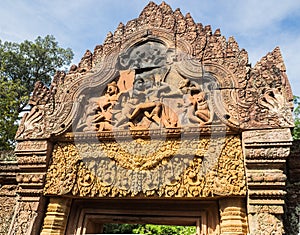 The 10th century gateway of sandstone temple in Cambodia