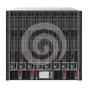 10u  blade server with 8 slots, 4 power supplies and control box with display.
