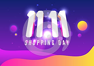 11.11 Online Shopping sale poster or flyer design. Singles day sale banner. Global shopping world day.