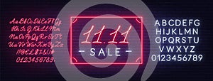 11.11 Singles day sale neon sign on a dark background.