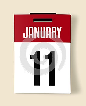 11 January Calendar Date, a Realistic calendar sheet hanging on a wall