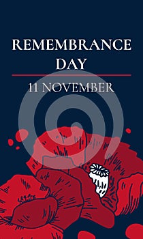 11 November Remembrance day vertical design template. Hand drawn vector illustration