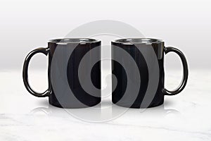 11 oz. Black Mugs Mockup in Marble Kitchen Scene