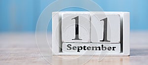 11 September calendar 9/11 on wood background. copy space for text. Patriot Day and Memorial concept